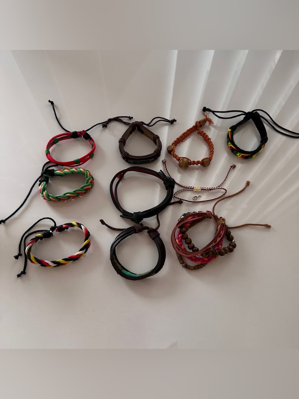 Lot of 10 Boho Style Adjustable Woven & Beaded Bracelets